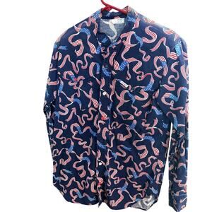 Vintage Handmade Patriotic Flag Ribbon Western Shirt USA Americana Size Medium